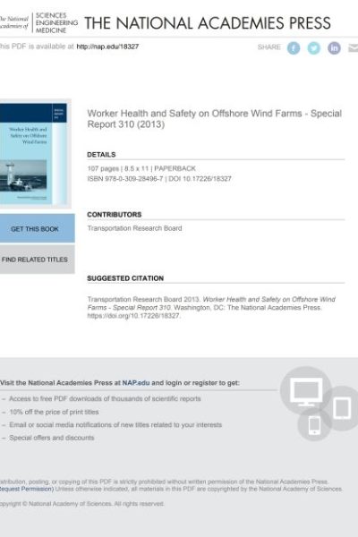 Worker Health and Safety on Offshore Wind Farms - Special Report 310