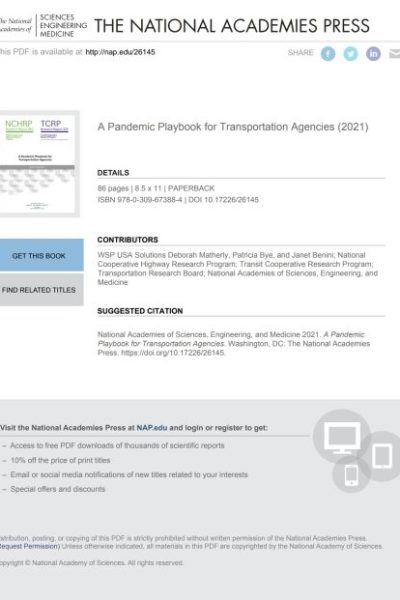 A Pandemic Playbook for Transportation Agencies